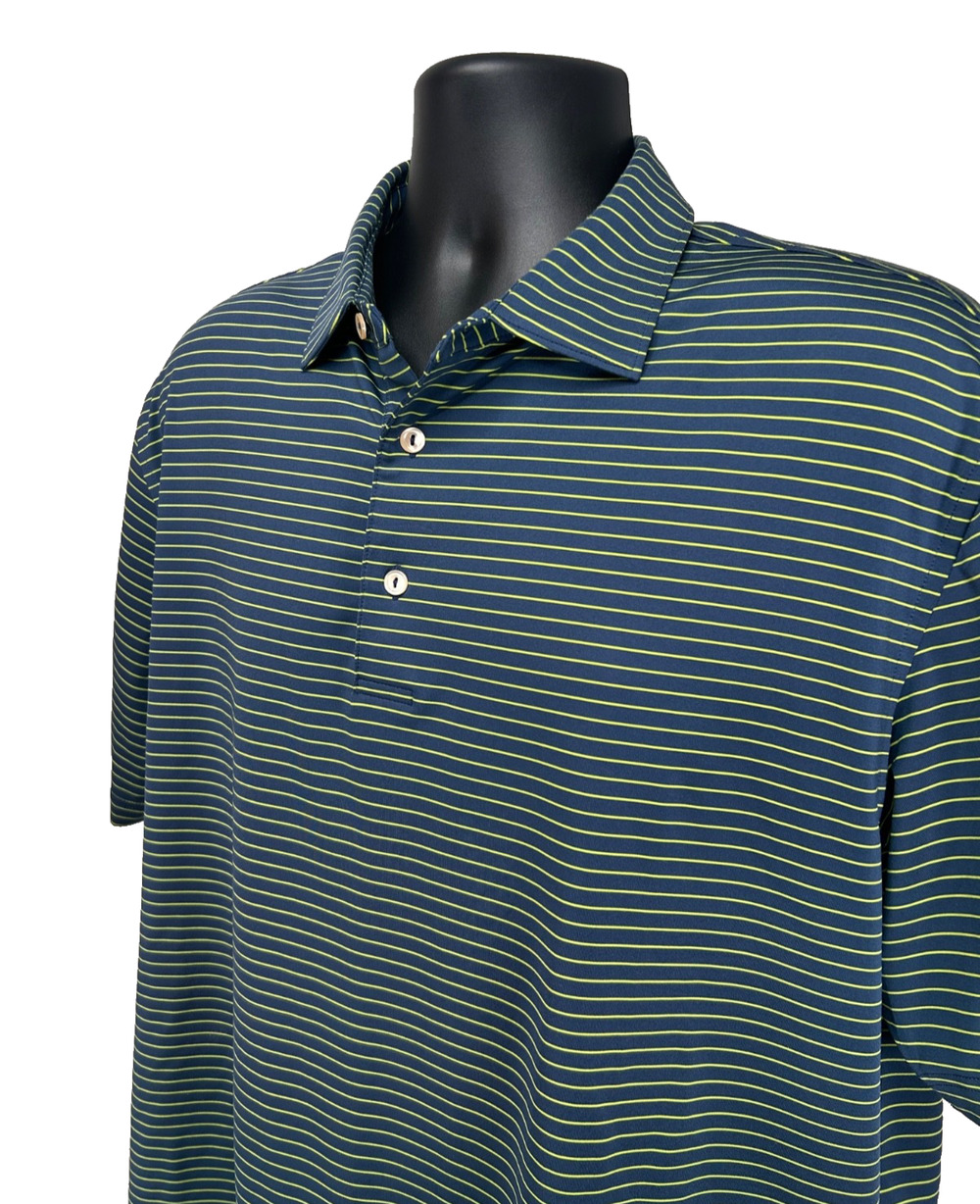 Peter Millar Summer Comfort Duet Performance Jersey Striped Polo Blue Yellow L